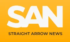 SAN logo: bold white letters on an orange gradient background with the tagline 'STRAIGHT ARROW NEWS'.