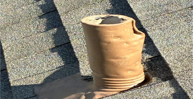 Roof plumbing vent pipe dented and deformed by hail